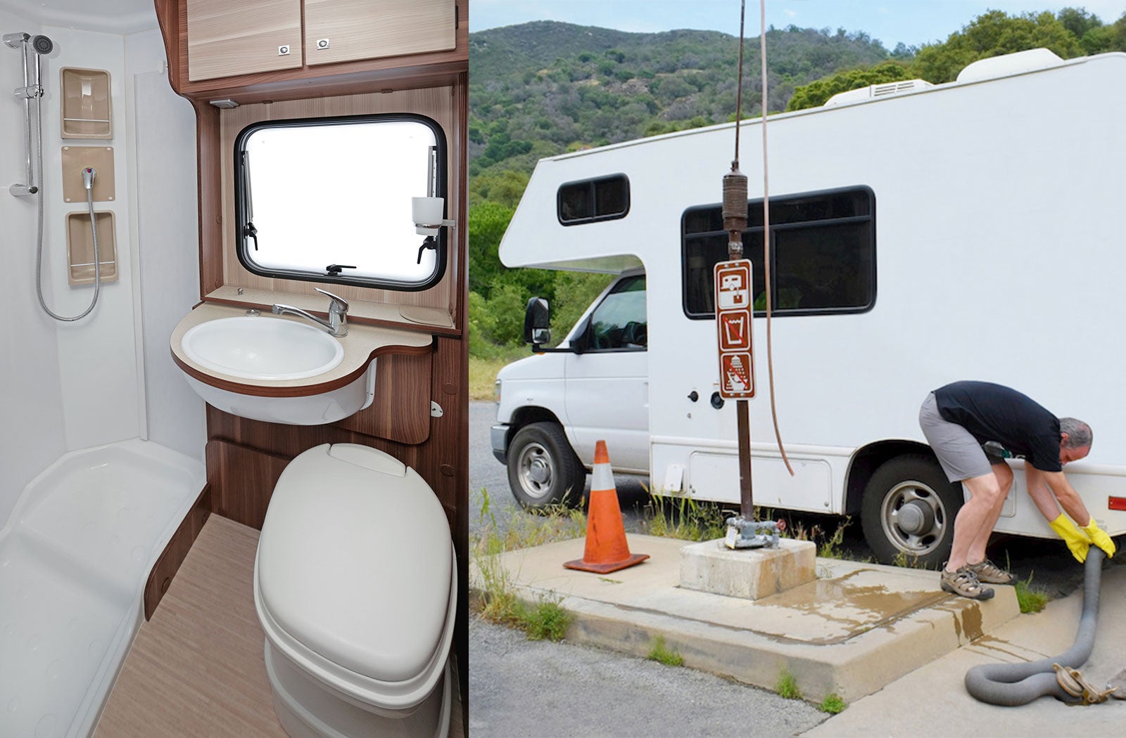 Portable RV/camper toilet and holding tank setup in Auburn, Alabama